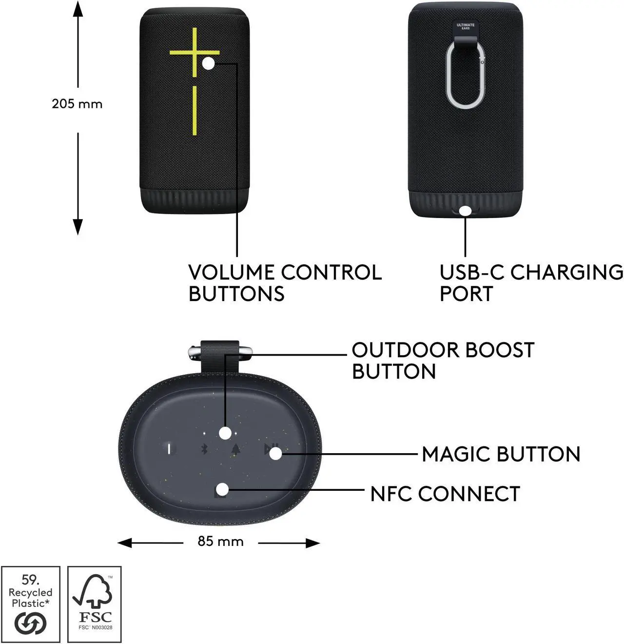 Alt view image 6 of 8 - Ultimate Ears EVERBOOM Wireless Bluetooth Speaker - Charcoal Black