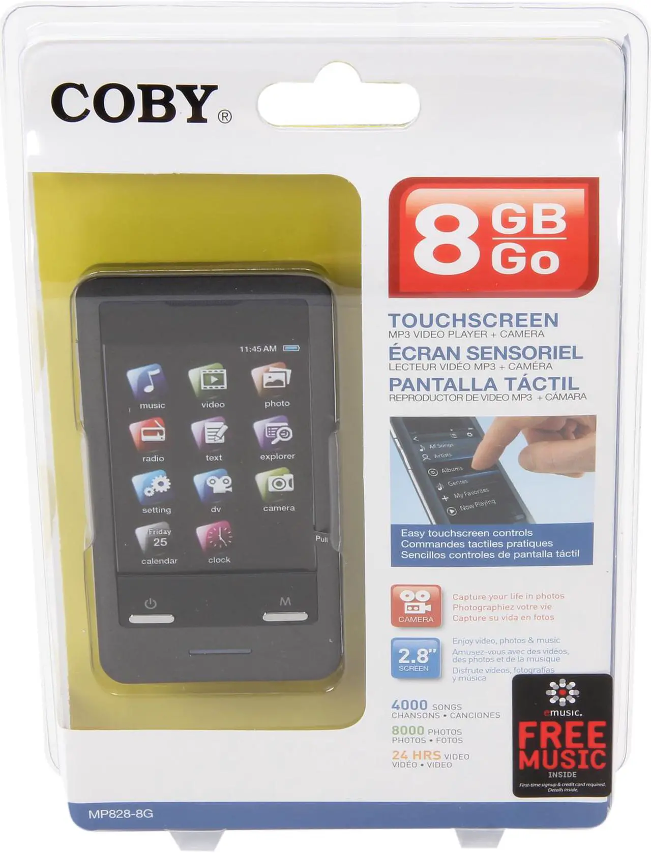 Alt view image 8 of 8 - Coby 2.8" Black 8GB Video MP3 Player MP828