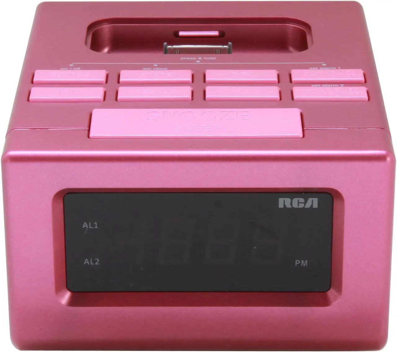 Alt view image 2 of 6 - RCA Clock Radio Docking Station (Pink) for iPhone and iPod RC130iPK