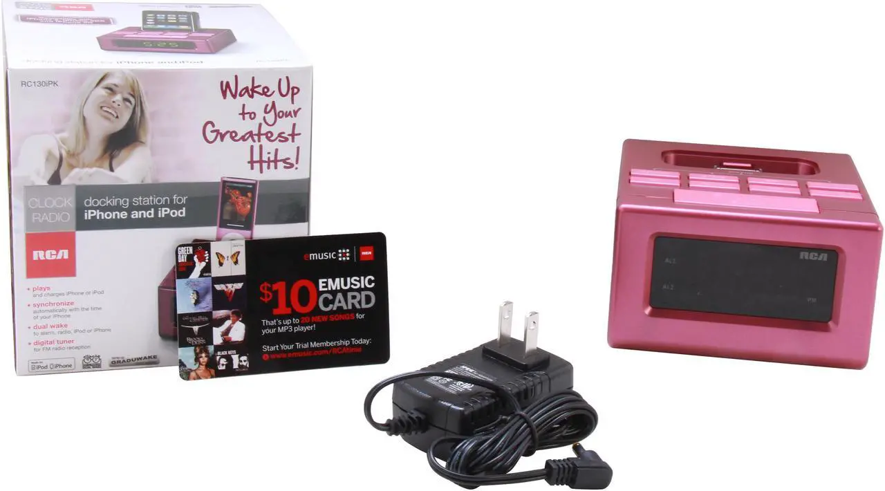 Alt view image 6 of 6 - RCA Clock Radio Docking Station (Pink) for iPhone and iPod RC130iPK