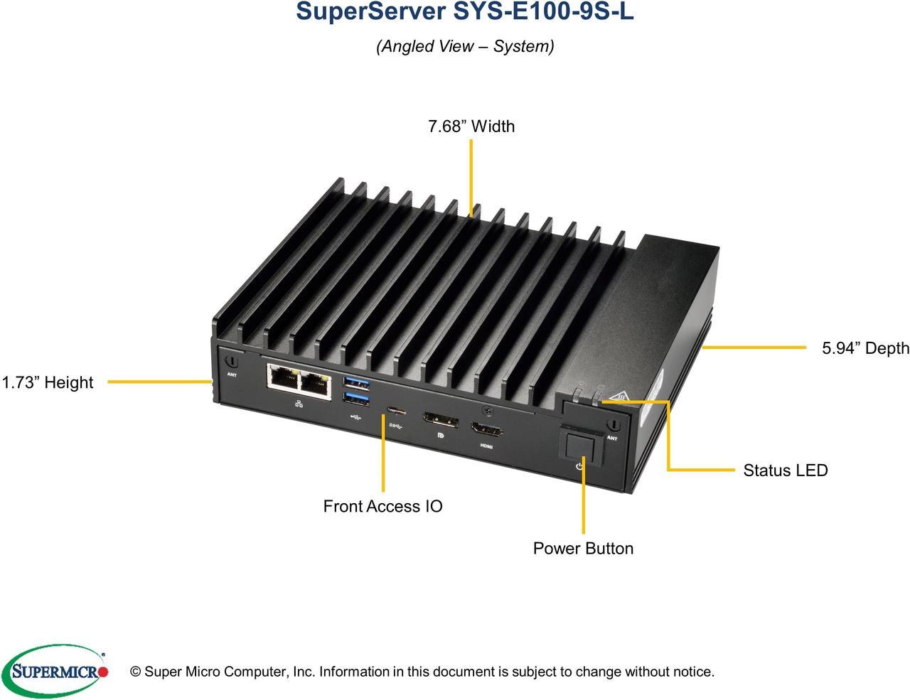 SUPERMICRO Mini PC Server System, Intel Core™ i3-7100U, 32GB DDR4, 960GB NVMV M.2 SSD.