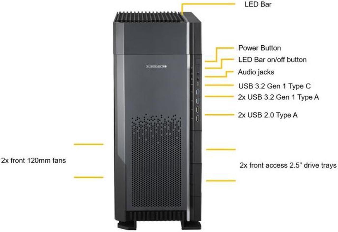 Alt view image 2 of 3 - SUPERMICRO GPU/CAD 3D Design Workstation, AMD Threadripper PRO 5975WX 32-Core/64-Thread - 960GB NVMe - 128GB (4x32GB)DDR4 Memory (RDIMM) - 2000 Watt Platinum Power –NVIDIA RTX A6000 – Windows 10 Pro