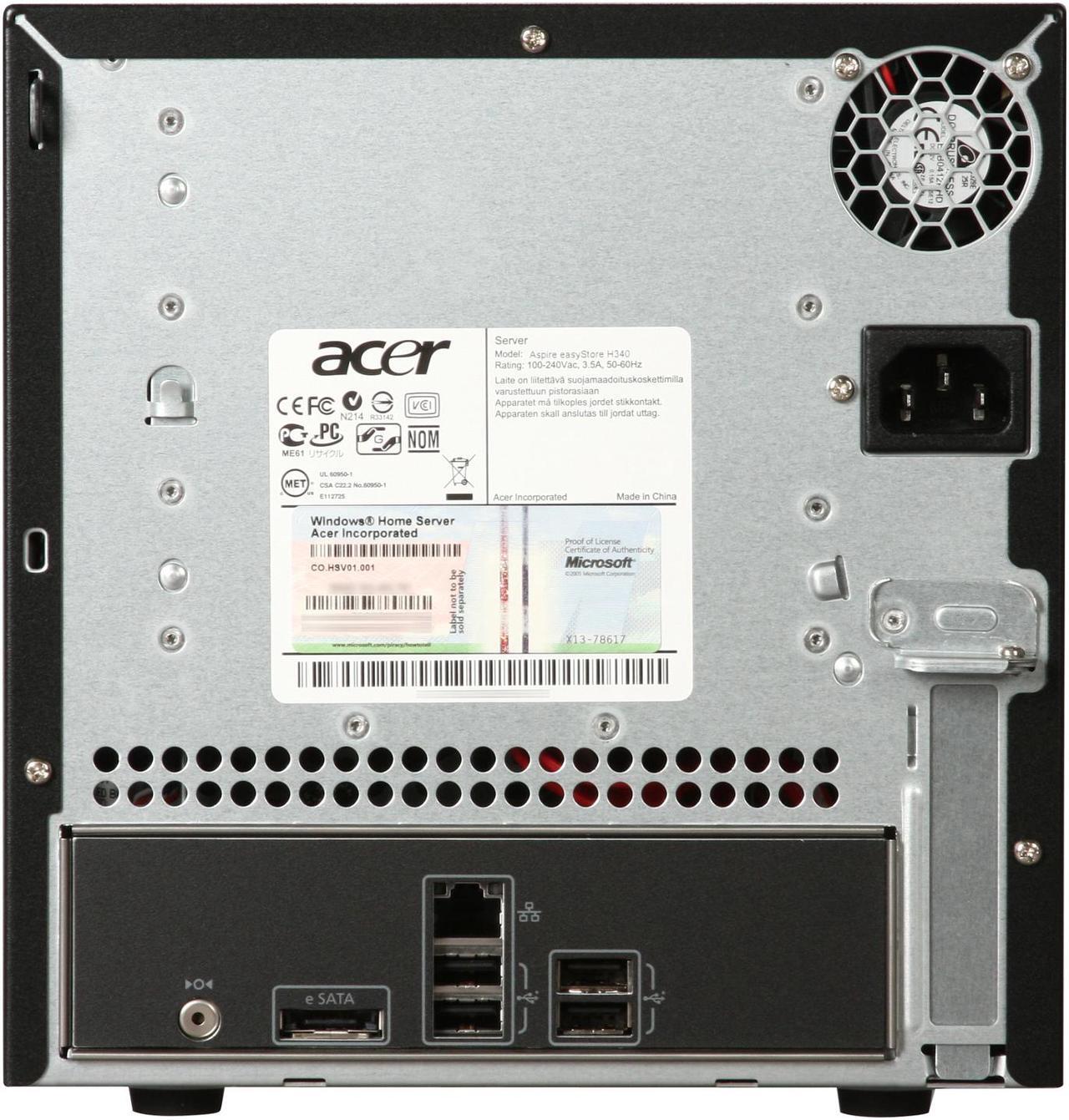 Alt view image 5 of 5 - acer Aspire Easystore Tower Intel Atom Processor 230 1.6Ghz 2GB 1TB System OS : Microsoft Windows Home Server  Network Client OS : Windows Vista / Windows XP AH340-UA230N