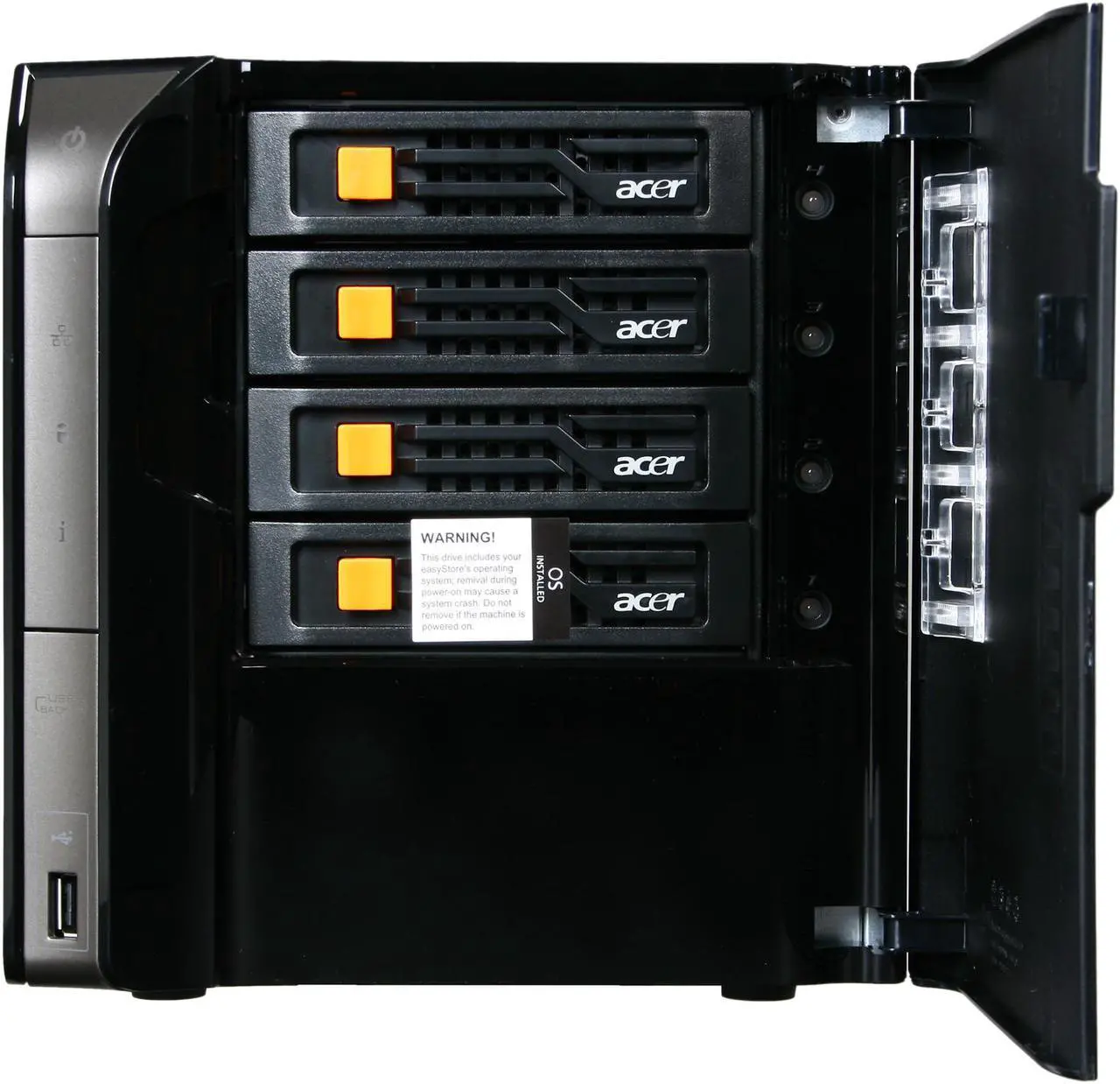 Alt view image 2 of 8 - acer Aspire Easystore AH340-U2T1H, Windows Home Server w/ Intel Atom 1.6Ghz 2GB DDR2 2TB installed (3 open Bay, Hot-Swappable)