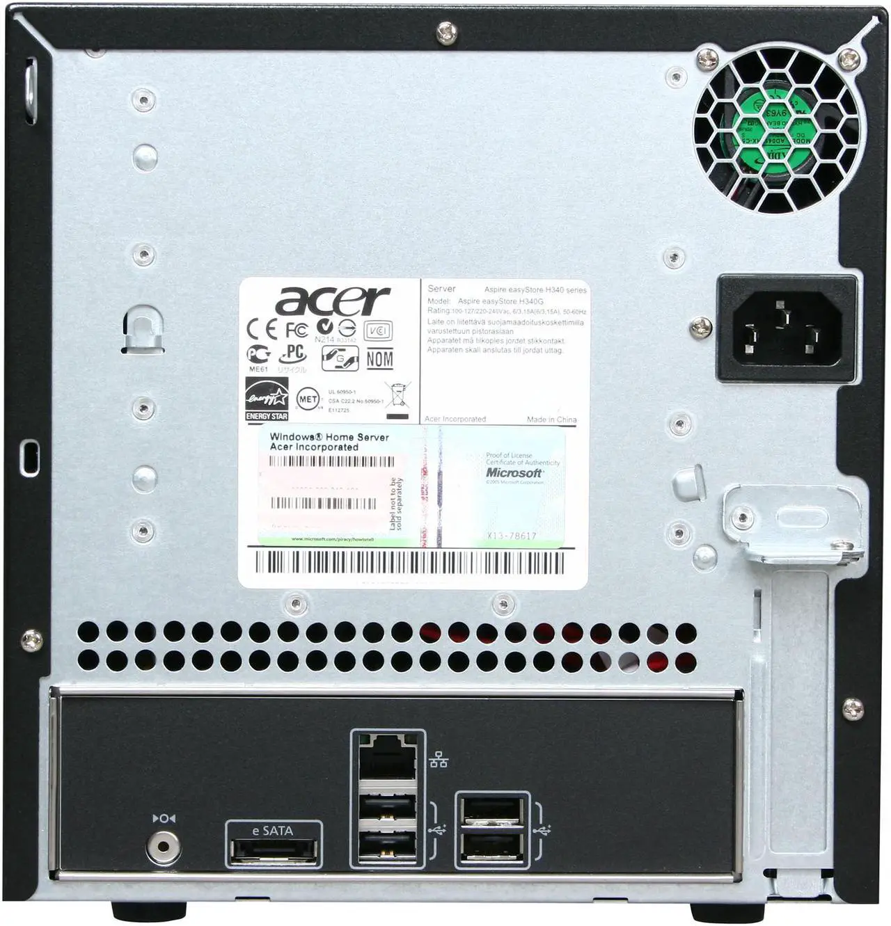 Alt view image 4 of 8 - acer Aspire Easystore AH340-U2T1H, Windows Home Server w/ Intel Atom 1.6Ghz 2GB DDR2 2TB installed (3 open Bay, Hot-Swappable)