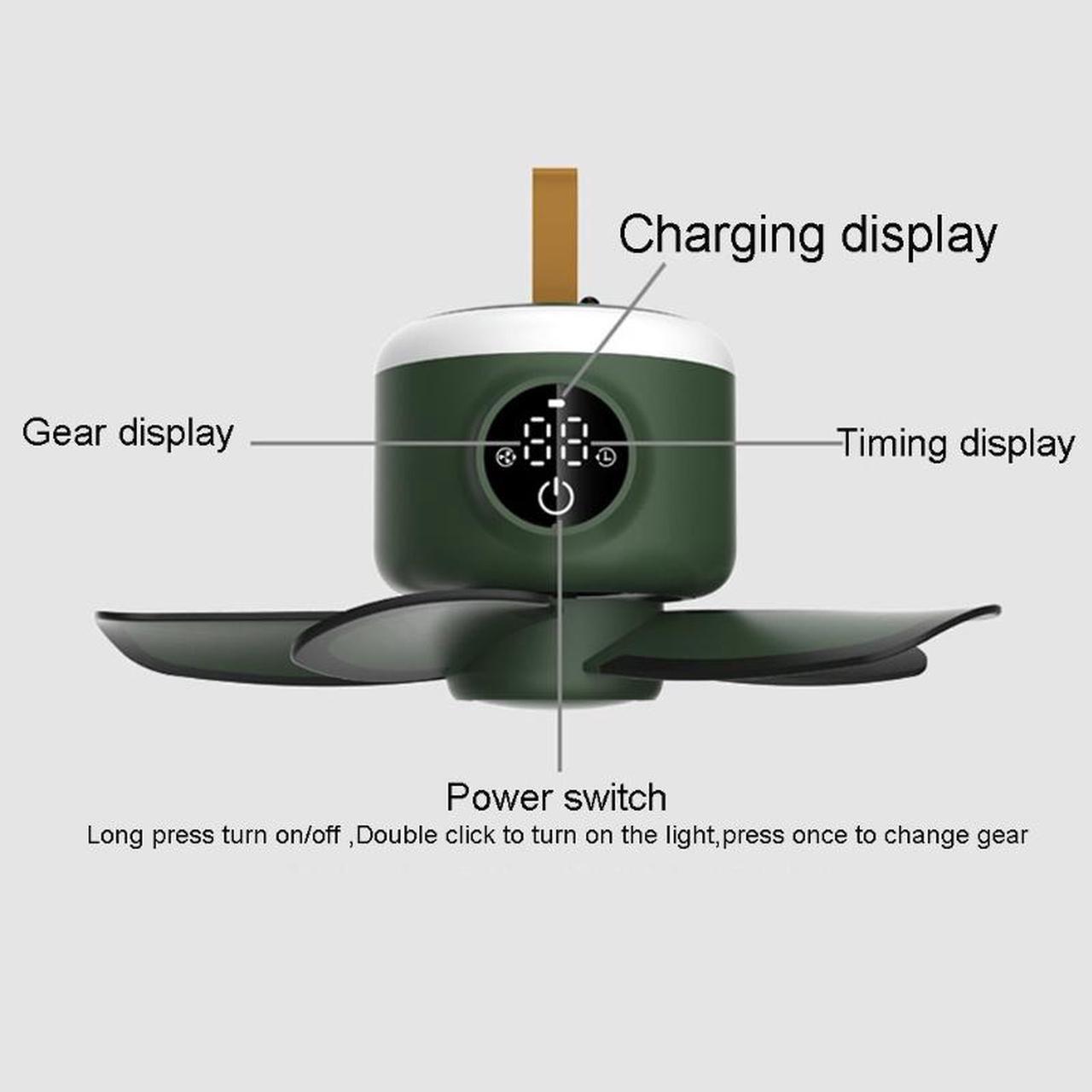 Alt view image 5 of 6 - 8000mAh USB Rechargeable Remote Control Timing Camping Fan 4 Gears Tent Ceiling Fan with LED Lamp for Home Outdoor Bed