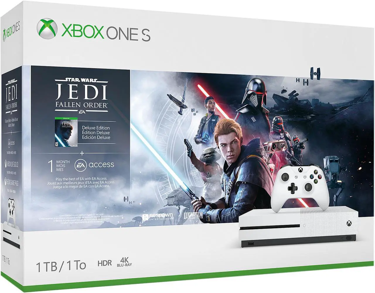 Alt view image 4 of 4 - Microsoft Xbox One S 1TB SW: Jedi Fallen Order Bundle White