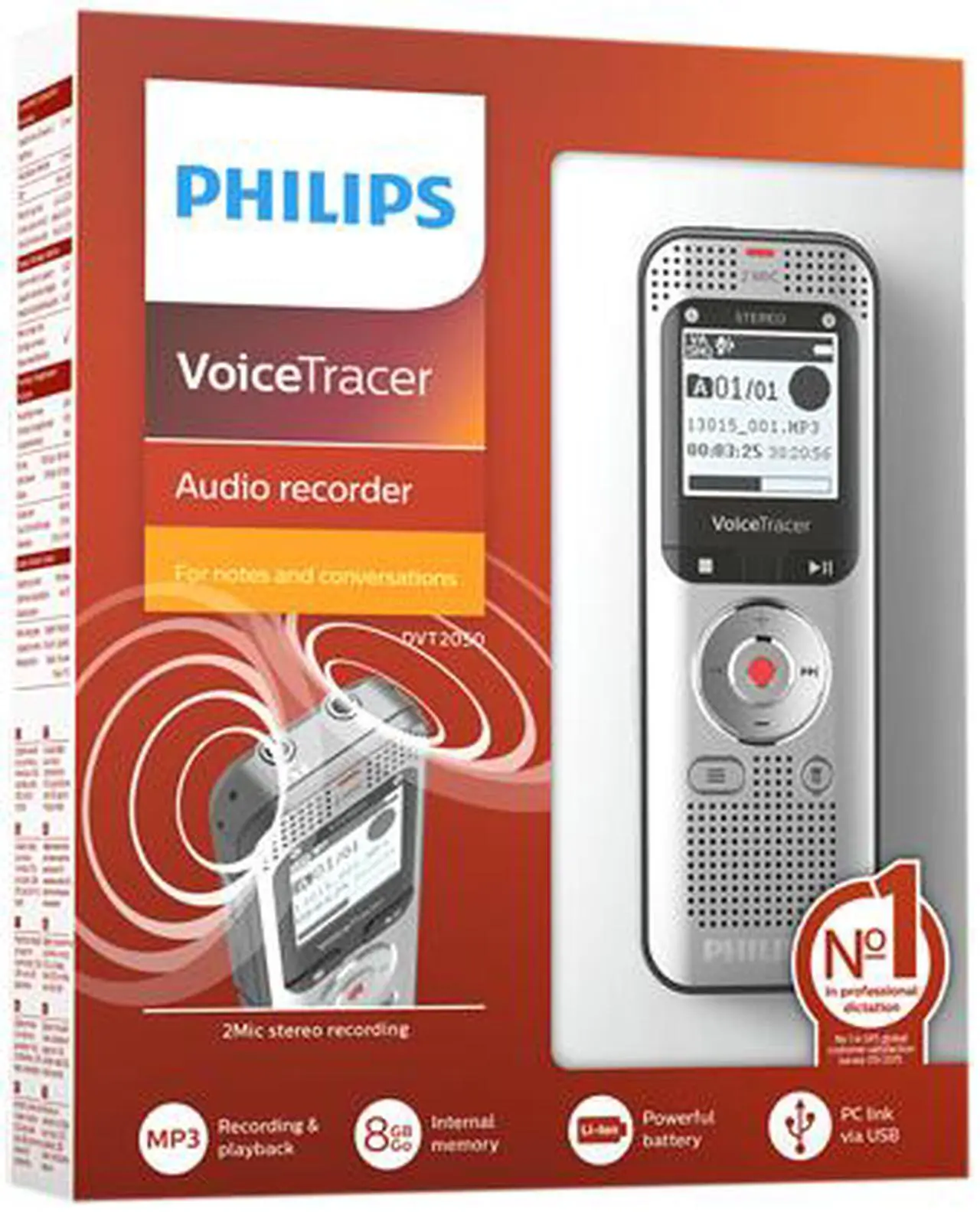 Alt view image 7 of 7 - Philips DVT2050 Voice Tracer Audio Recorder