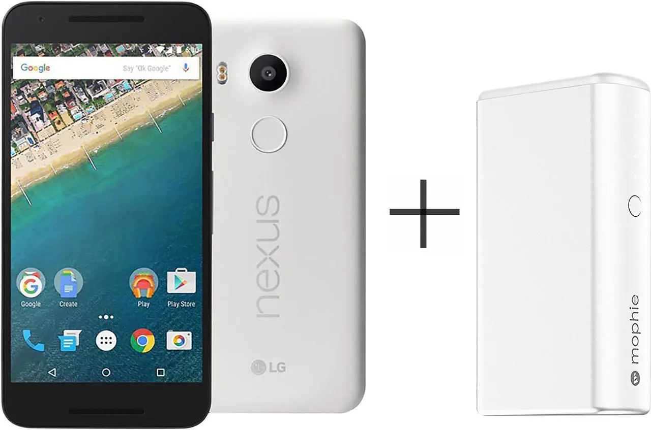 Main image of LG Google Nexus 5X H791 32GB Unlocked GSM 4G LTE Hexa-Core Android Phone w/ 12.3 MP Camera - Quartz with Mophie Powerstation Boost (White)