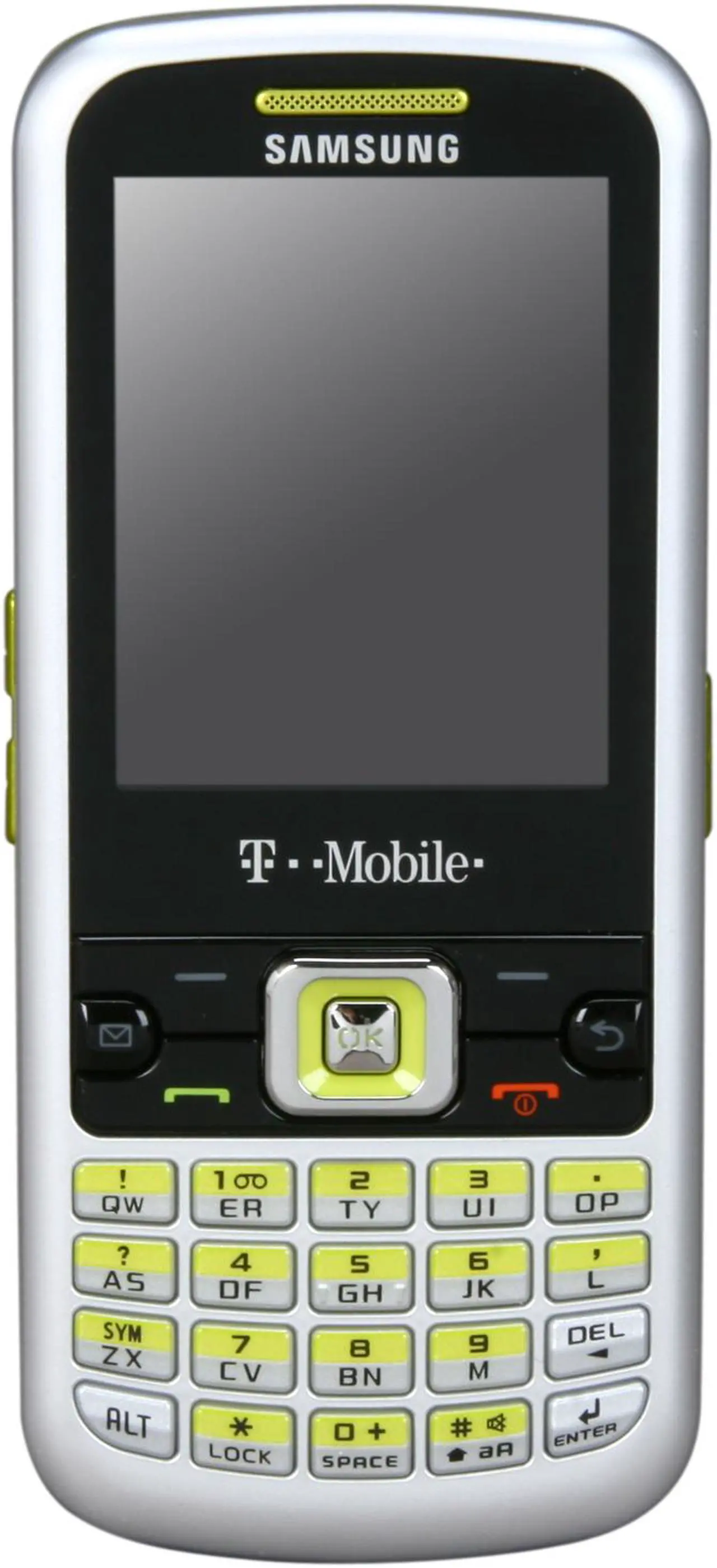 Alt view image 2 of 8 - Samsung T349 Silver/Lime Unlocked GSM Bar Phone w/ QWERTY Keyboard / Bluetooth v 2.0 (SGH-T349)