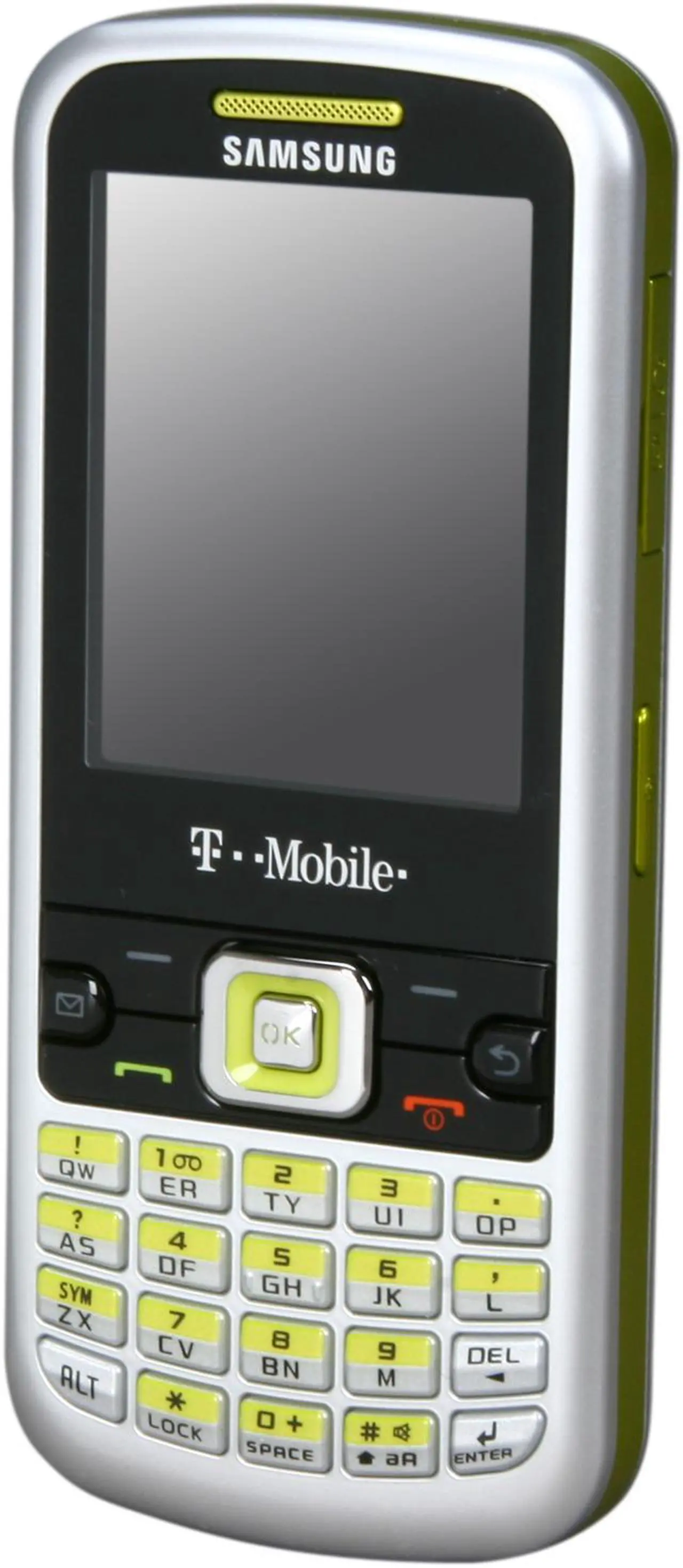 Alt view image 3 of 8 - Samsung T349 Silver/Lime Unlocked GSM Bar Phone w/ QWERTY Keyboard / Bluetooth v 2.0 (SGH-T349)