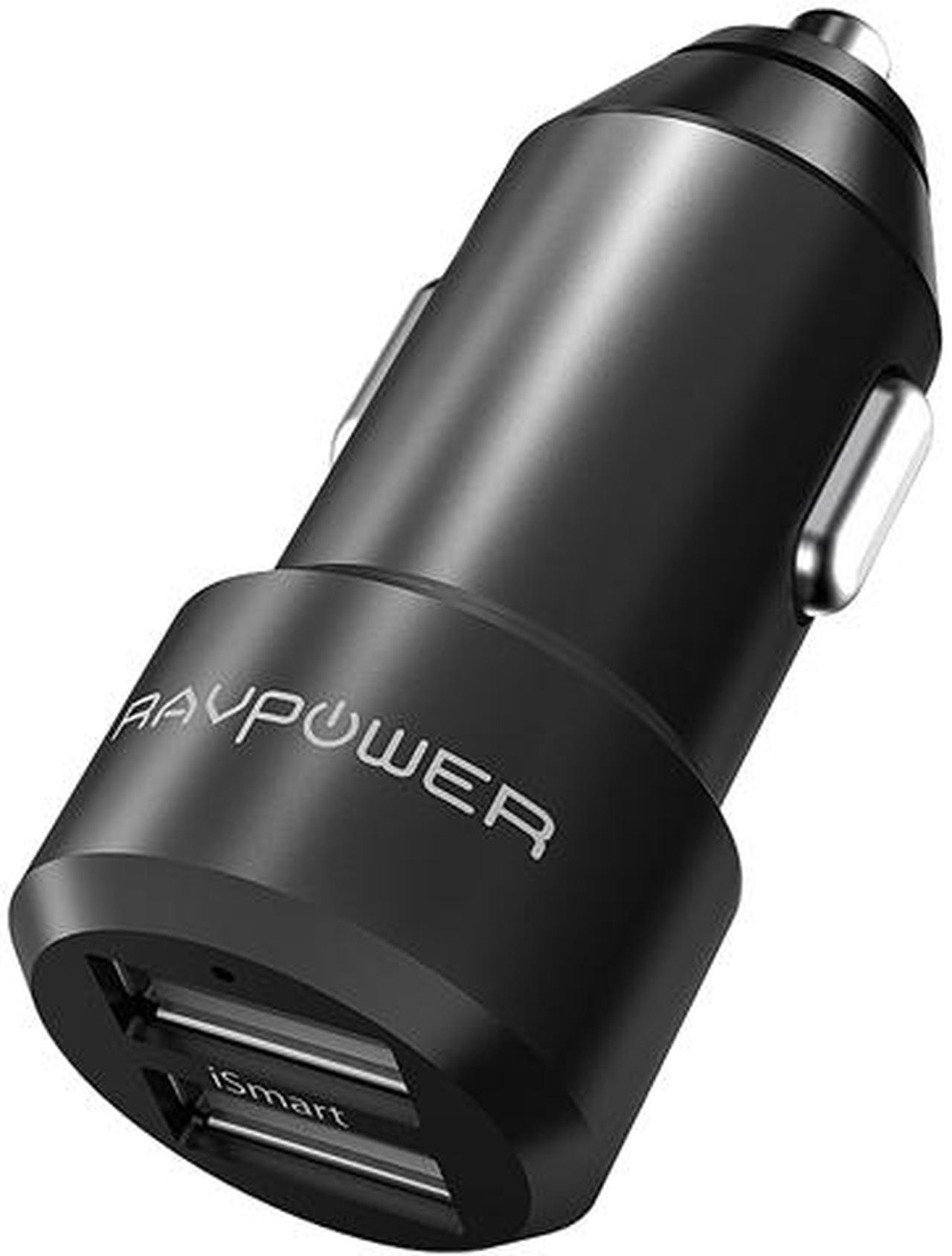 Main image of RAVPower RP-VC006 Black USB Car Charger 24W 5V / 4.8A Metal Dual Car Adapter with iSmart 2.0 Charging Tech