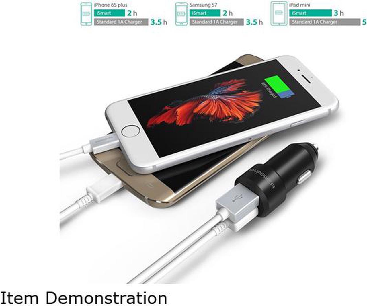 Alt view image 5 of 7 - RAVPower RP-VC006 Black USB Car Charger 24W 5V / 4.8A Metal Dual Car Adapter with iSmart 2.0 Charging Tech