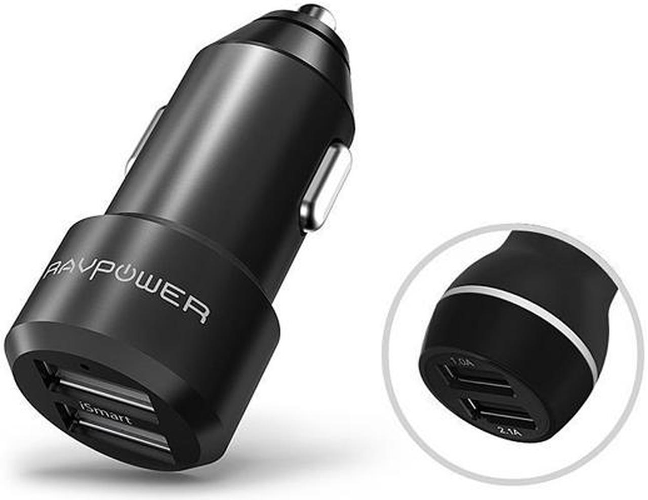 Alt view image 2 of 7 - RAVPower RP-VC006 Black USB Car Charger 24W 5V / 4.8A Metal Dual Car Adapter with iSmart 2.0 Charging Tech