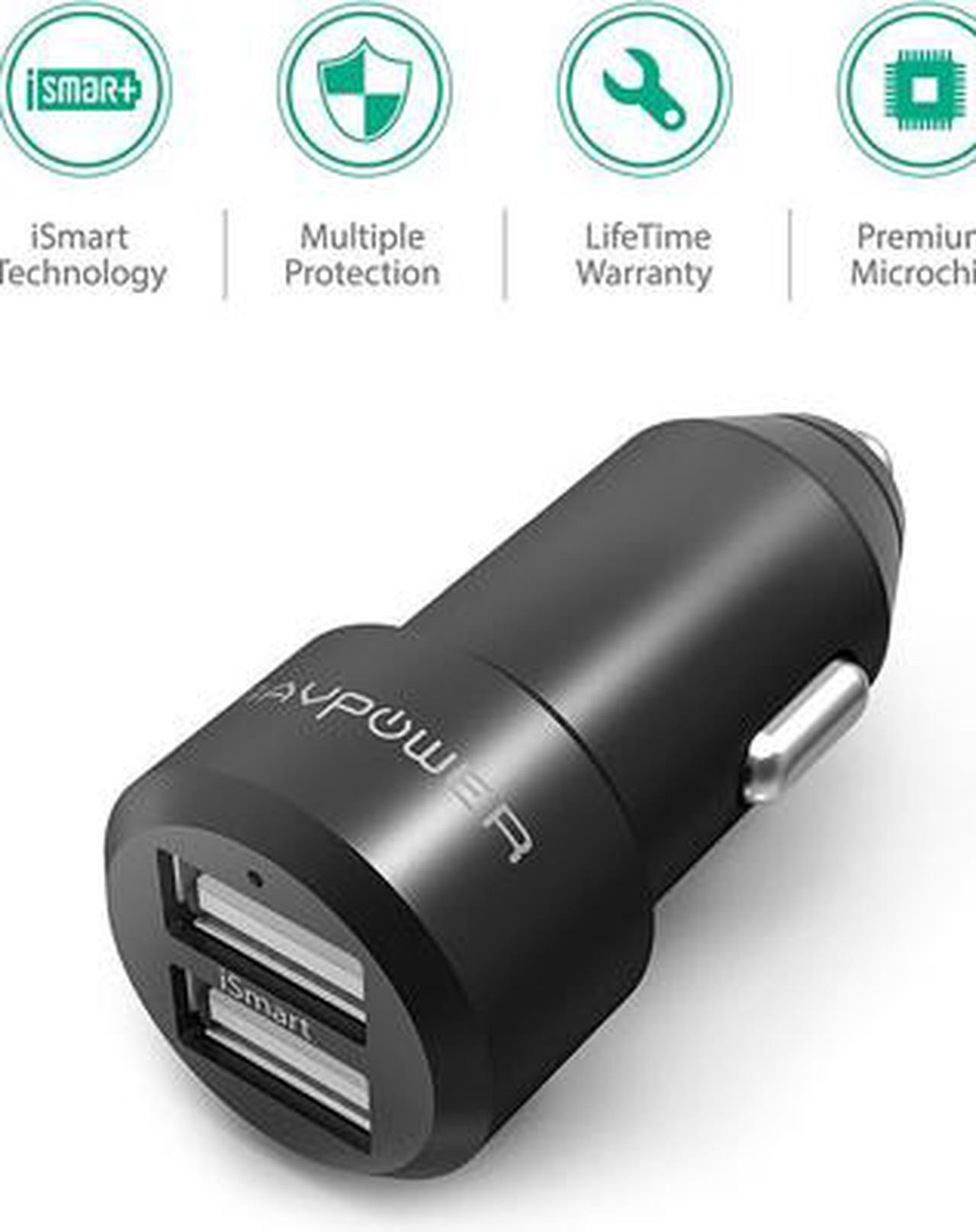 Alt view image 4 of 7 - RAVPower RP-VC006 Black USB Car Charger 24W 5V / 4.8A Metal Dual Car Adapter with iSmart 2.0 Charging Tech