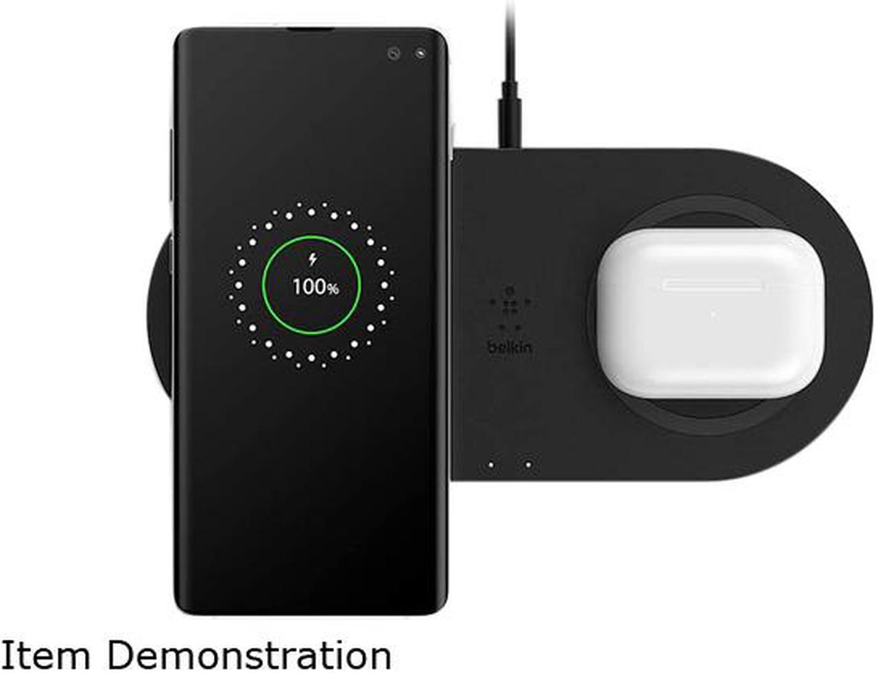 Alt view image 3 of 6 - Belkin Dual Wireless Charger (Dual Wireless Charging Pad 10W for iPhone 12, 12 Pro, 12 Pro Max, 12 mini, Galaxy S20, S20+, S20 Ultra, Pixel 4, 4XL, AirPods and more), Black (WIZ002ttBK)