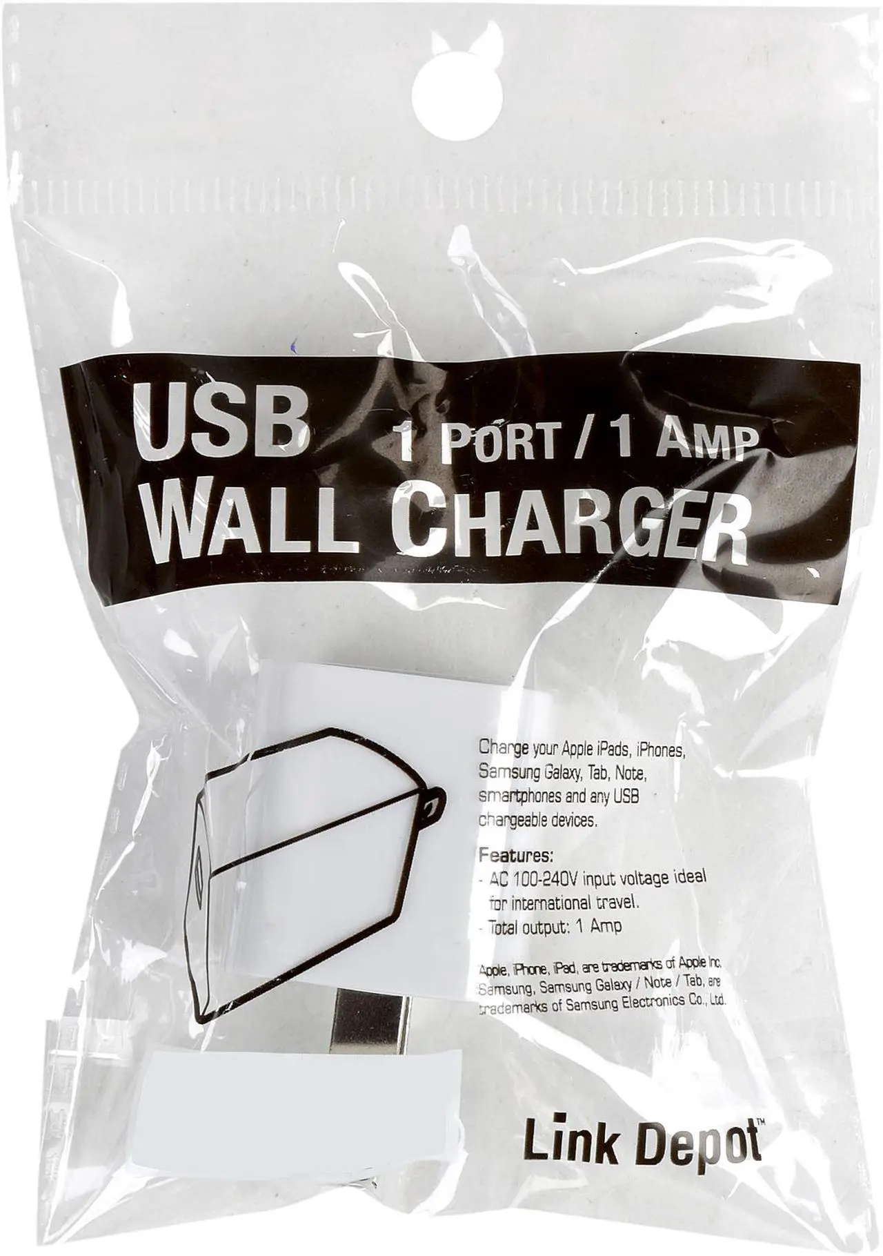 Alt view image 6 of 6 - Link Depot LD-AC1-1A White 1 Port / 1 Amp USB Wall Charger