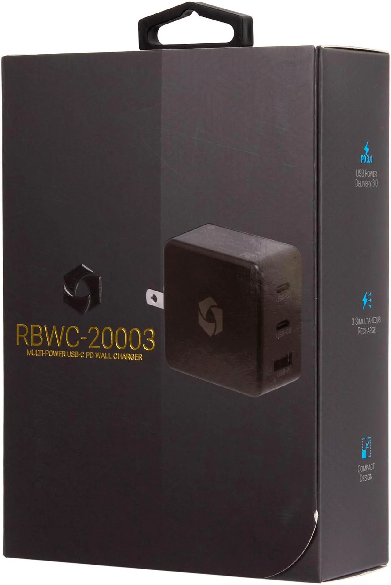 Alt view image 6 of 5 - Rosewill 63W Three-Port GaN Wall Charger with 2 USB-C Ports and 1 USB-A Port, Up to 60W Single Port Output, QC 3.0 Quick Charge for Laptops, Tablets and Phones, Black - (RBWC-20003)