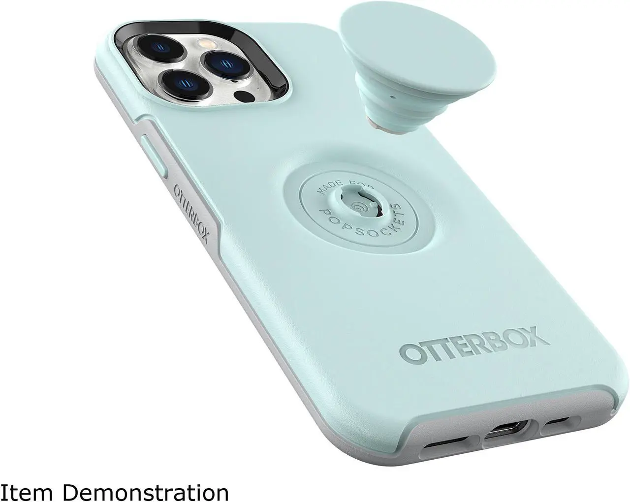 Alt view image 5 of 7 - OtterBox Otter + Pop Symmetry Series Antimicrobial Tranquil Waters (Light Teal / Grey) iPhone 13 Pro Max and iPhone 12 Pro Max Case 77-83553
