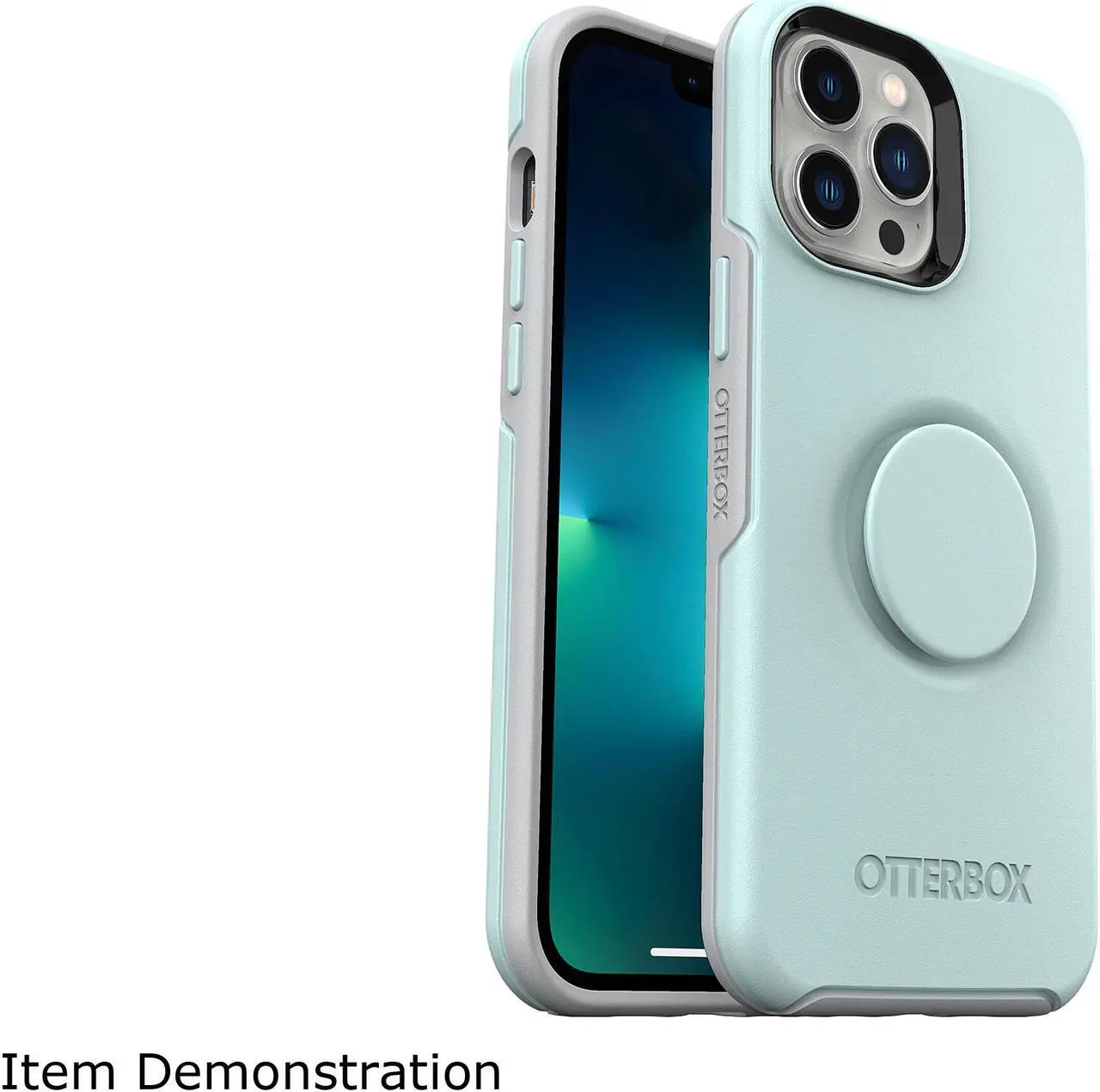 Alt view image 6 of 7 - OtterBox Otter + Pop Symmetry Series Antimicrobial Tranquil Waters (Light Teal / Grey) iPhone 13 Pro Max and iPhone 12 Pro Max Case 77-83553