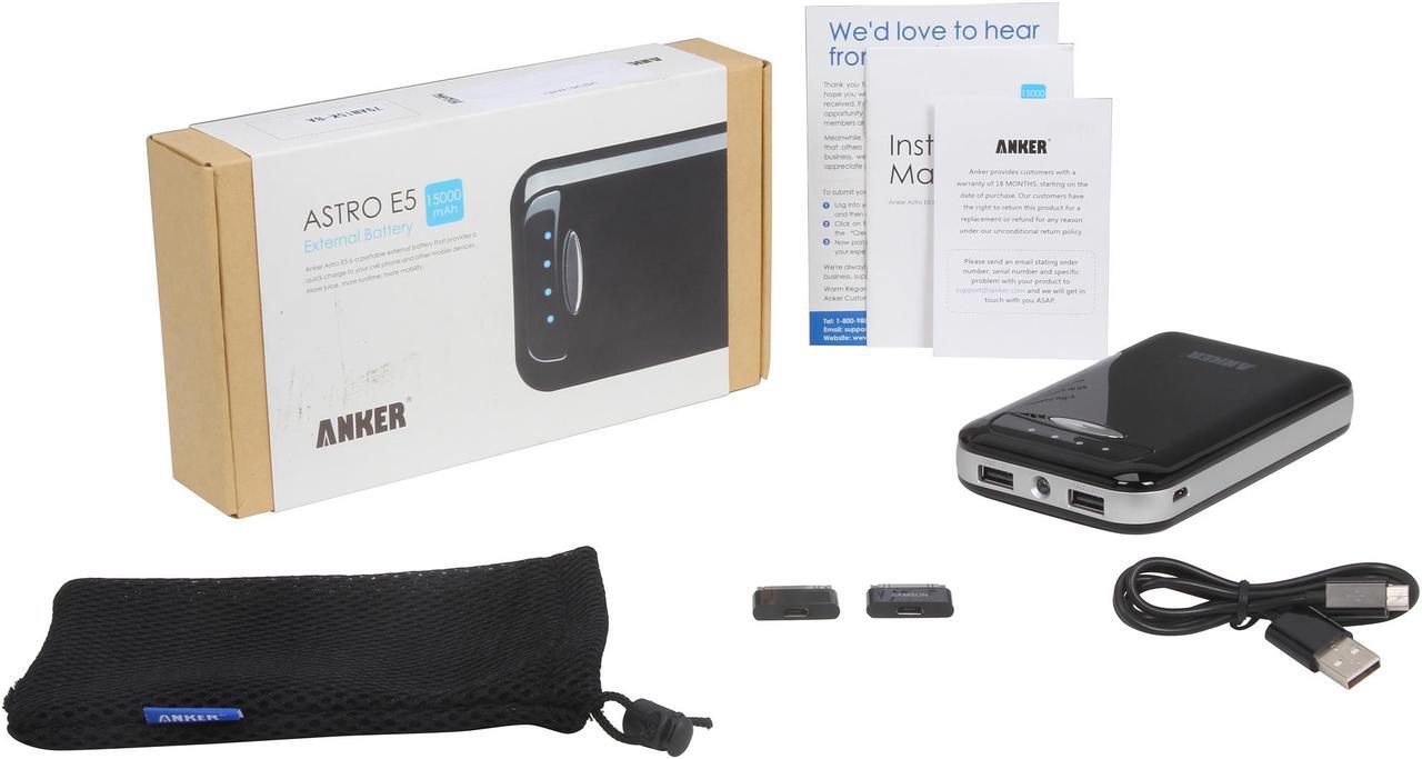 Alt view image 7 of 7 - Anker Astro E5 Black 15000 mAh Power Bank External Battery for iPad Air, Mini, iPhone, Galaxy S5, S4, S3, Note 3, Nexus 4, 5, 7, 10, HTC One, One 2 (M8), Motorola Droid, LG Optimus, MOTO X and more