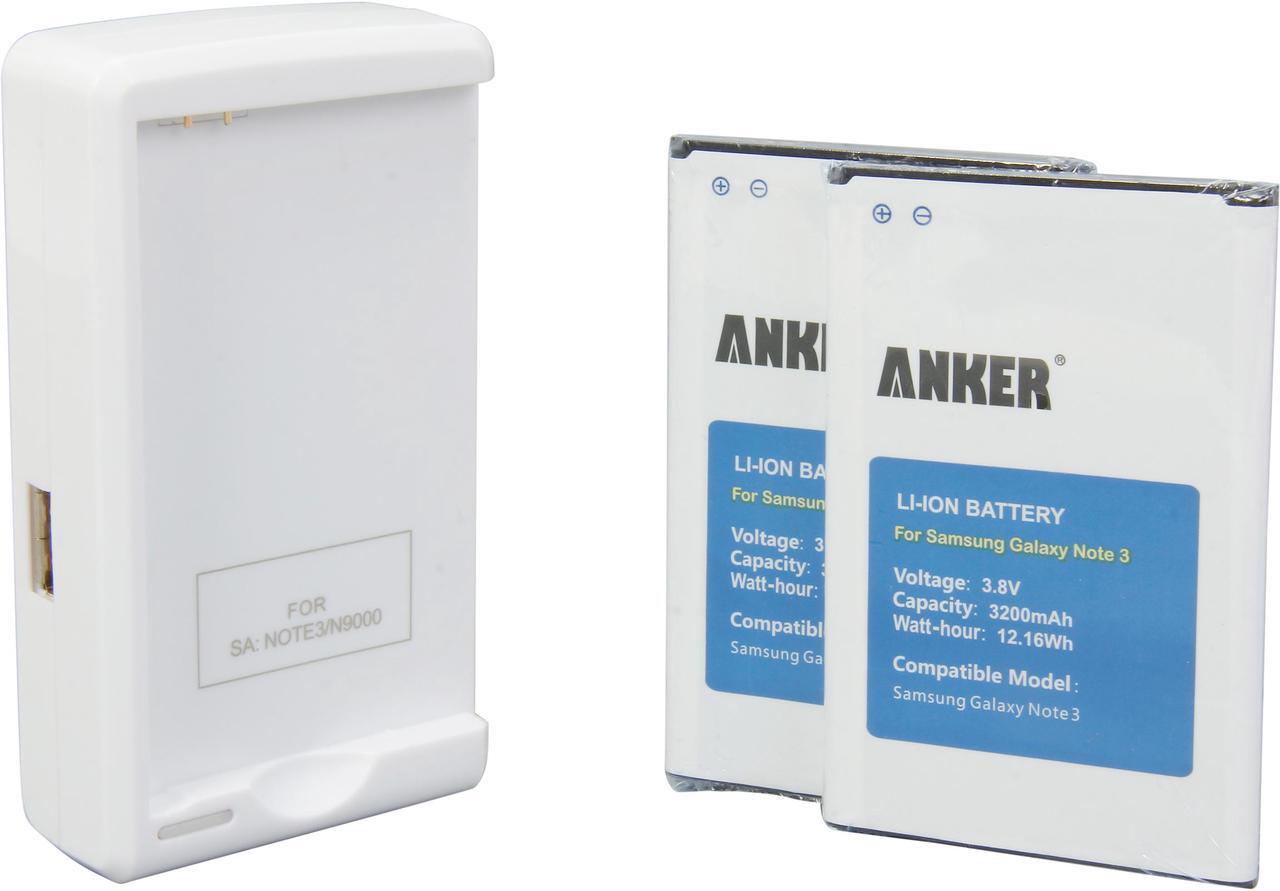 Main image of Anker 2 x 3200mAh Li-ion Replacement Batteries for Samsung Galaxy NOTE 3 III, SM-N9005, SM-N9000, AT&T SM-N900A, Verizon SM-N900V, with NFC/Google Wallet, with Anker Travel Charger