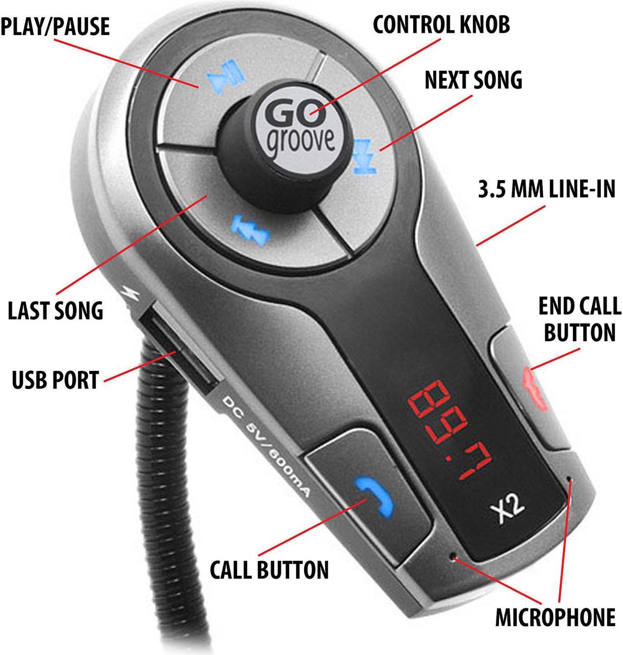 Alt view image 2 of 5 - GOgroove FlexSMART X2 Bluetooth In-Car FM Transmitter with USB Charging, Multipoint Pairing & Hands-Free Calling - Works with Apple, Samsung, LG & More Smartphones, Tablets, MP3 Players