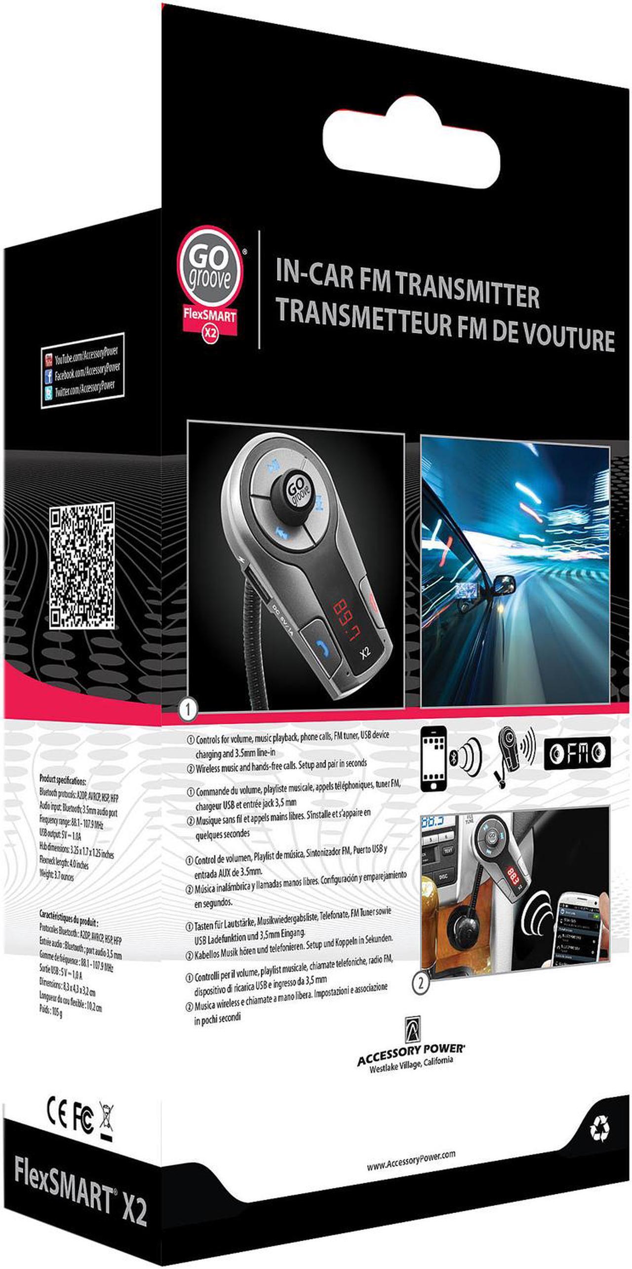 Alt view image 5 of 5 - GOgroove FlexSMART X2 Bluetooth In-Car FM Transmitter with USB Charging, Multipoint Pairing & Hands-Free Calling - Works with Apple, Samsung, LG & More Smartphones, Tablets, MP3 Players