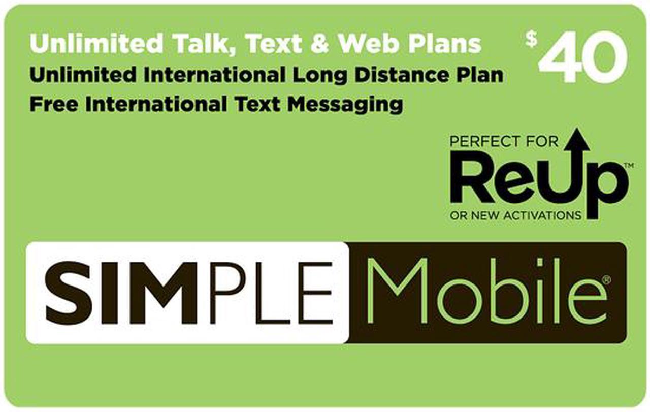 Simple Mobile Unlimited Nationwide Talk & Text and 3G web $40 plan  $40 Re-Up Value