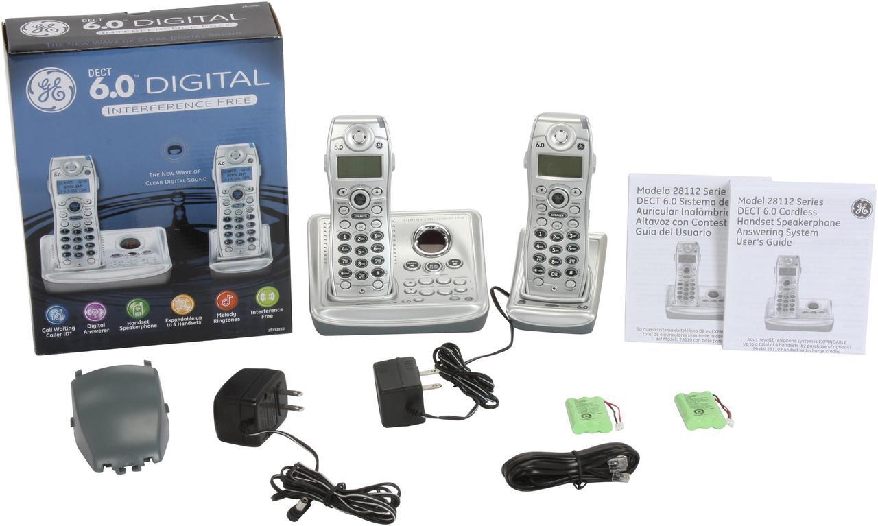 Alt view image 5 of 5 - GE 28112EE2 1.9 GHz Digital DECT 6.0 2X Handsets Cordless Phone Integrated Answering Machine