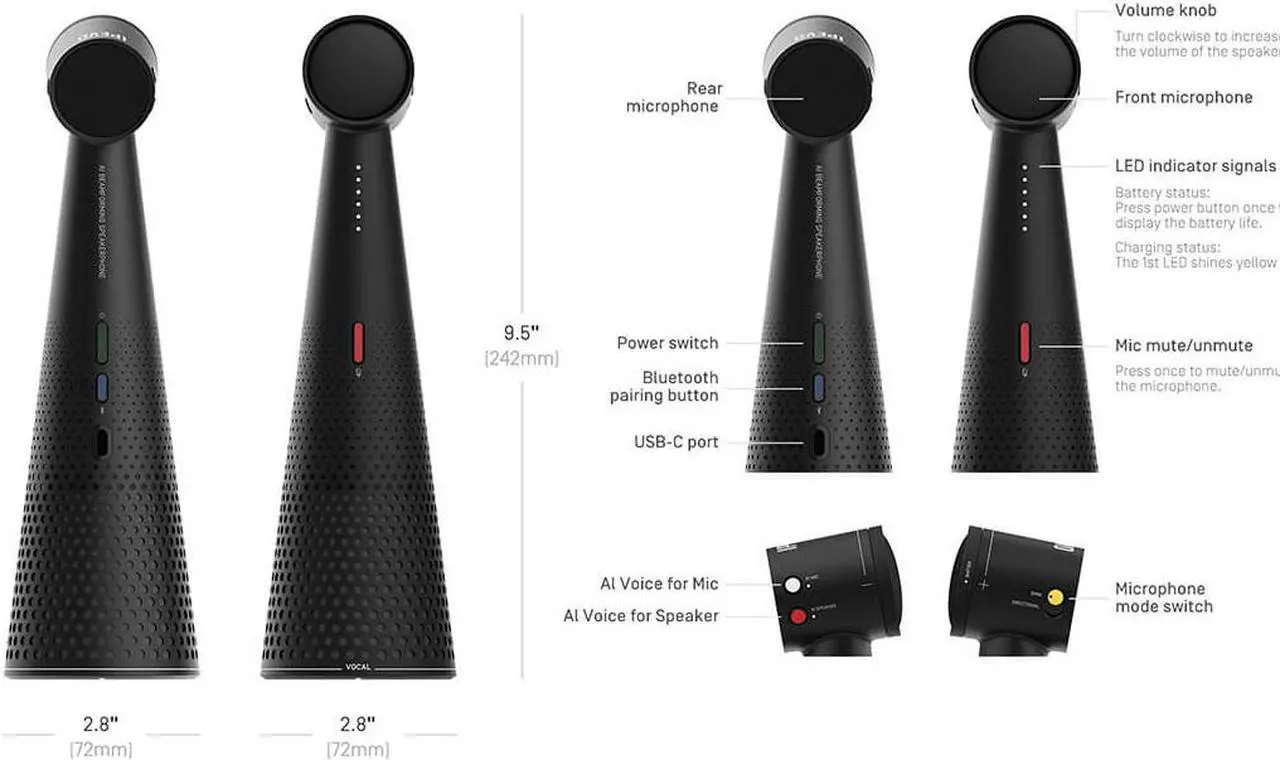 Alt view image 4 of 6 - IPEVO Voacl AI Beamforming Bluetooth Speakerphone  5-907-2-08-00
