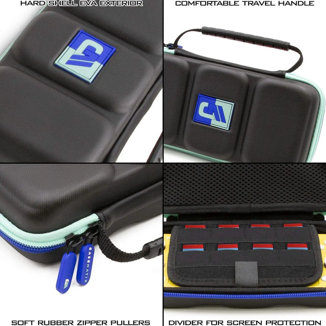Alt view image 6 of 9 - CASEMATIX - Heavy Duty Hard Shell Carrying Case Designed Compatible with Nintendo Switch Lite and Accessories - Blue Green
