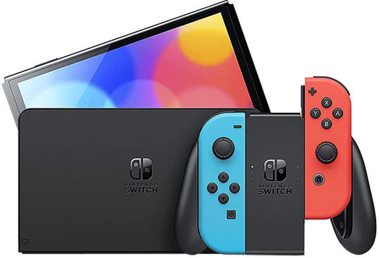 Alt view image 5 of 6 - Nintendo Switch (OLED model) w/ Neon Red & Neon Blue Joy-Con
