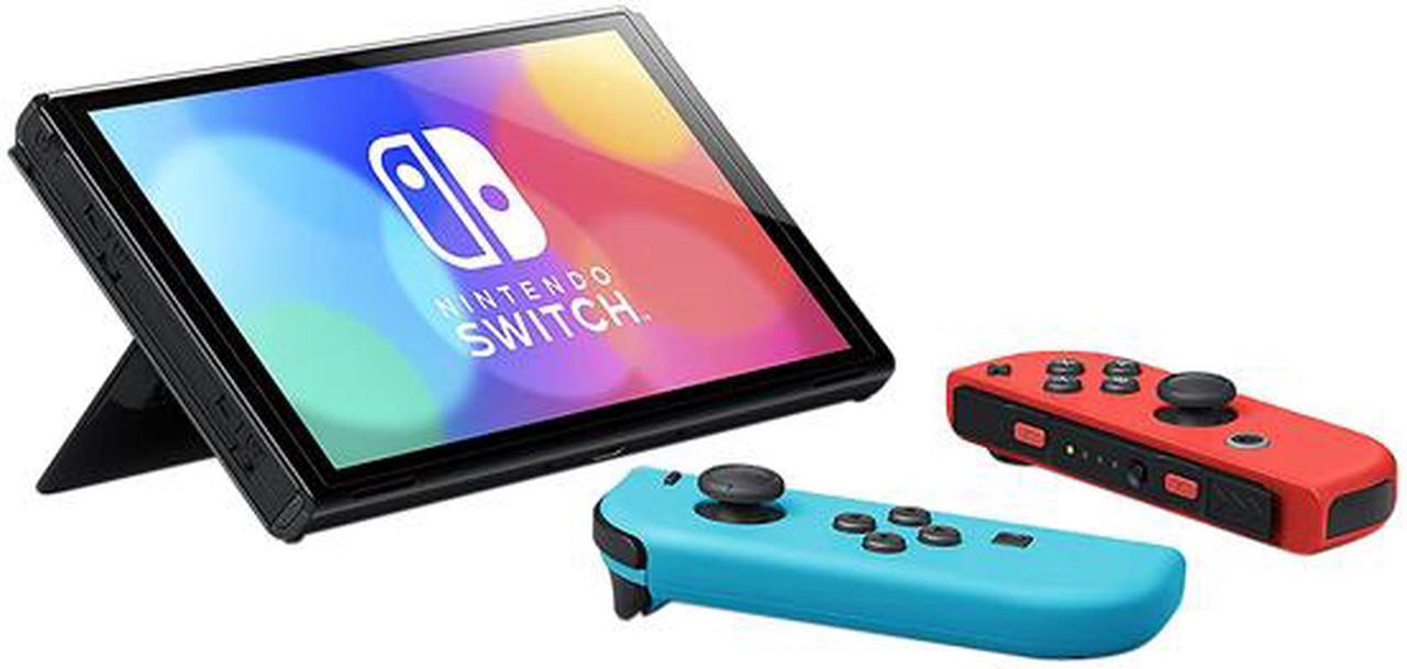 Alt view image 4 of 6 - Nintendo Switch (OLED model) w/ Neon Red & Neon Blue Joy-Con