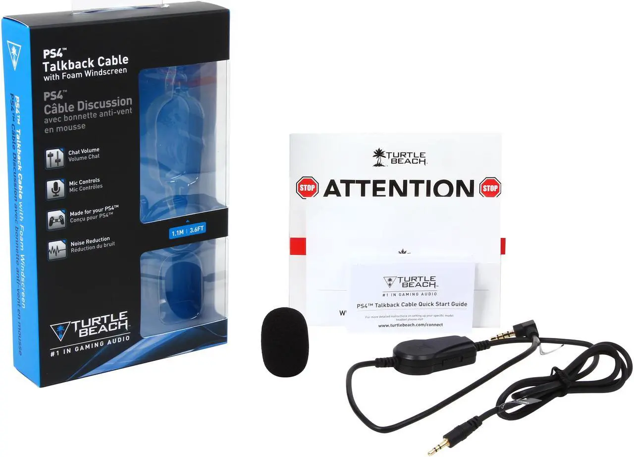 Alt view image 2 of 2 - Turtle Beach Ear Force Playstation 4 Talkback Cable with Foam Windscreen (TBS-0210-01)