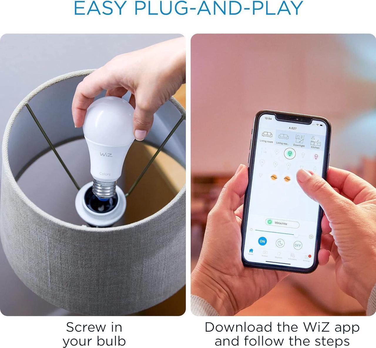 Alt view image 3 of 8 - Wiz 603639 Color 8.8W A19 E26 WiFi 2-Pack Smart Bulb