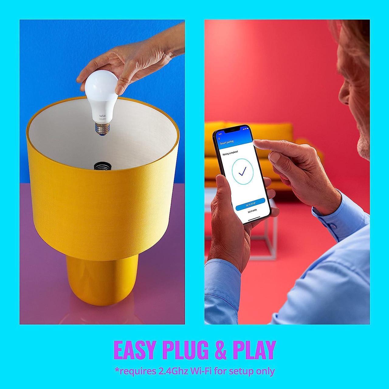 Alt view image 7 of 8 - Wiz 603639 Color 8.8W A19 E26 WiFi 2-Pack Smart Bulb