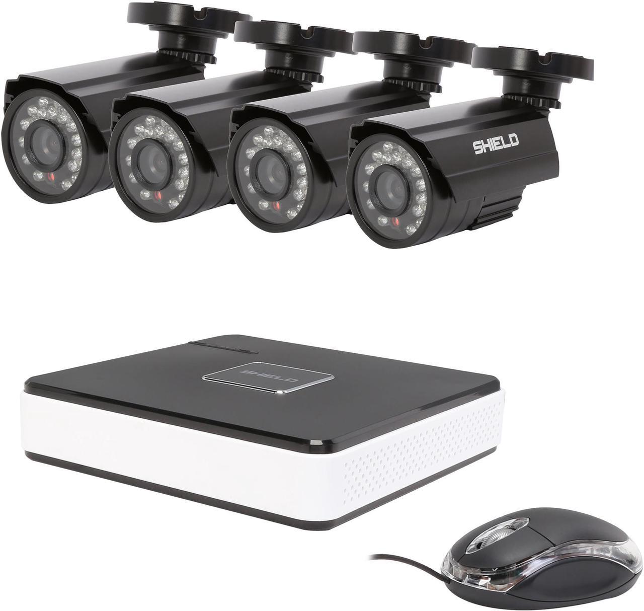 Main image of SHIELD Series RSCM-0704B042 - 4-Channel, H.264-Level DVR Surveillance Kit + Four 700TVL Cameras - Night Vision Up to 65 Feet, Remote Viewing Supported (HDD Not Included)
