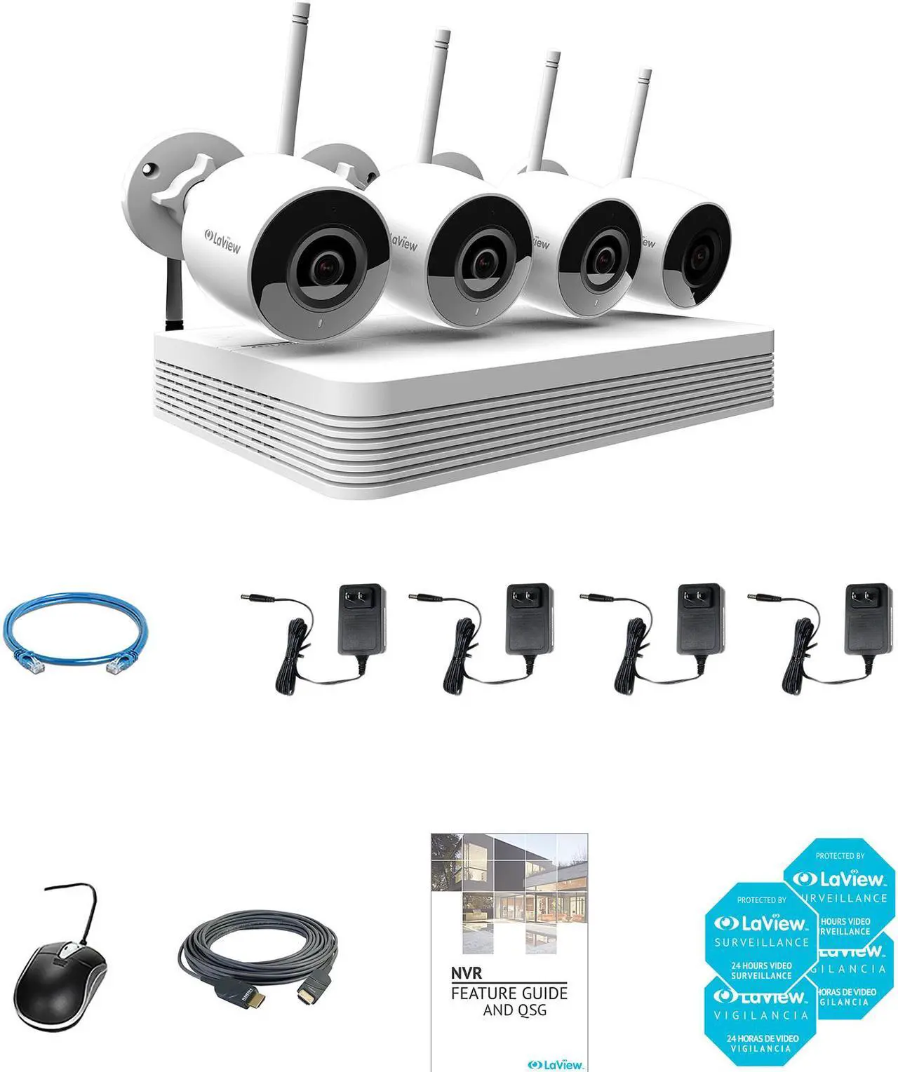 Alt view image 2 of 3 - LaView Wi-Fi Wireless 1080P IP Camera Security System, 4-channel H.265 NVR w/ 1080P Output, 4 x 1080P Bullet Full HD In / Outdoor IP Cameras (No HDD Included, Sold Separately)