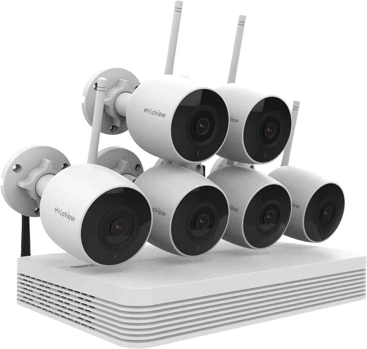Main image of LaView LV-KNW958WB6 8 Ch 1080P Wi-Fi Security Camera System with 6x 1080P Bullet H.265 IP67 WiFi Audio IP Cameras, 500ft Wireless Range (HDD not included)