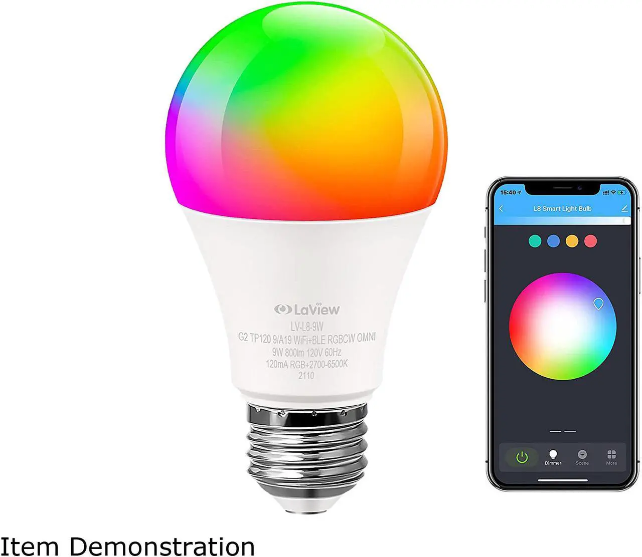 Main image of LaView Smart Light Bulbs, Bluetooth Bulbs, Color-Changing Bulbs, Work with Alexa and Google Assistant, No hub Required, 9w (60w Equivalent), Used for Party Decoration, Smart Home Lighting
