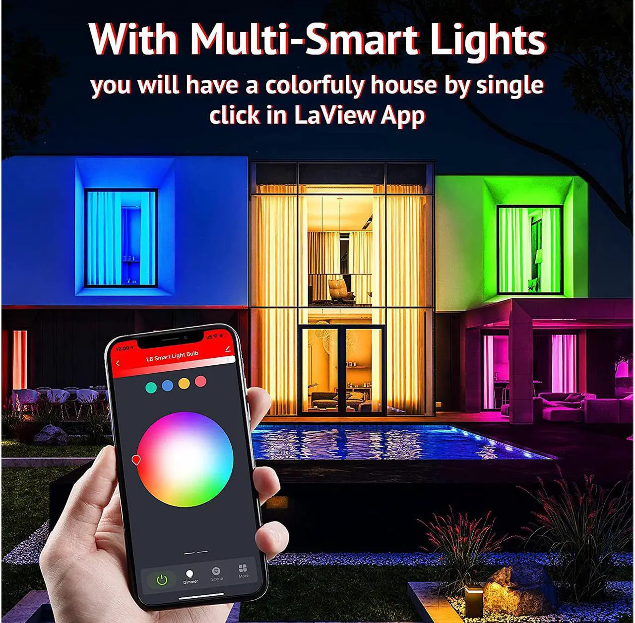 Alt view image 4 of 5 - LaView Smart Light Bulbs, Bluetooth Bulbs, Color-Changing Bulbs, Work with Alexa and Google Assistant, No hub Required, 9w (60w Equivalent), Used for Party Decoration, Smart Home Lighting