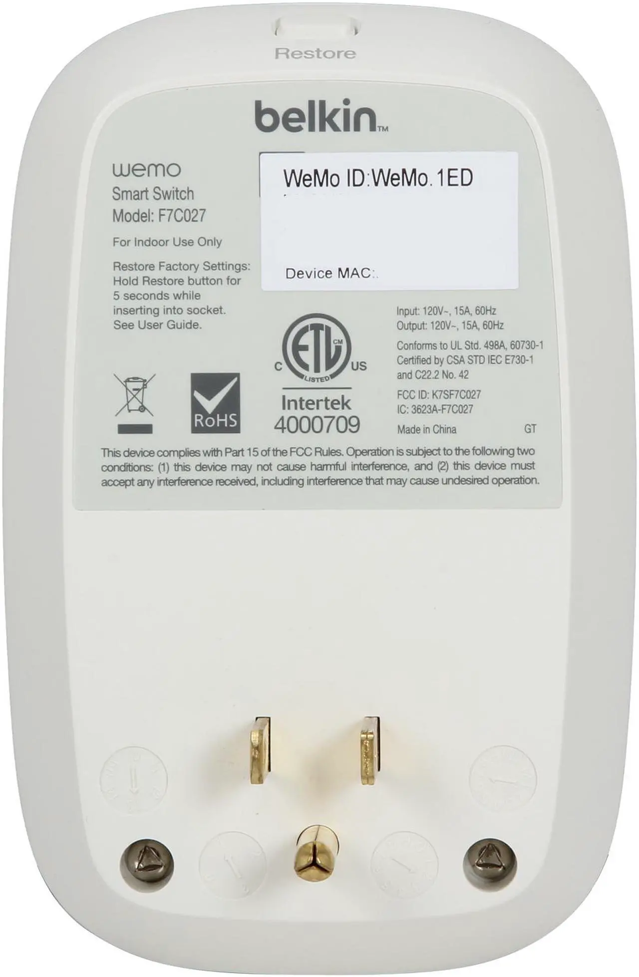 Alt view image 5 of 5 - Belkin F7C027fc WeMo Switch, Operates over Wi-Fi/mobile internet, turn electronics on or off