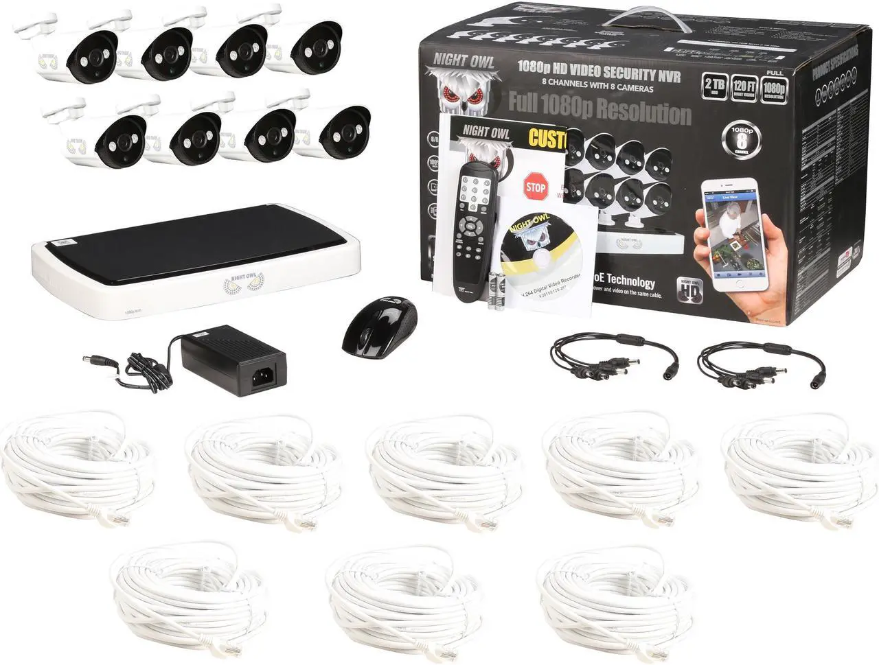 Alt view image 8 of 8 - Night Owl NVR10-882 Full HD 1080p Network Video Recorder w/ 2TB HDD & 8 Night Vision 1080p HD Outdoor PoE IP Cameras