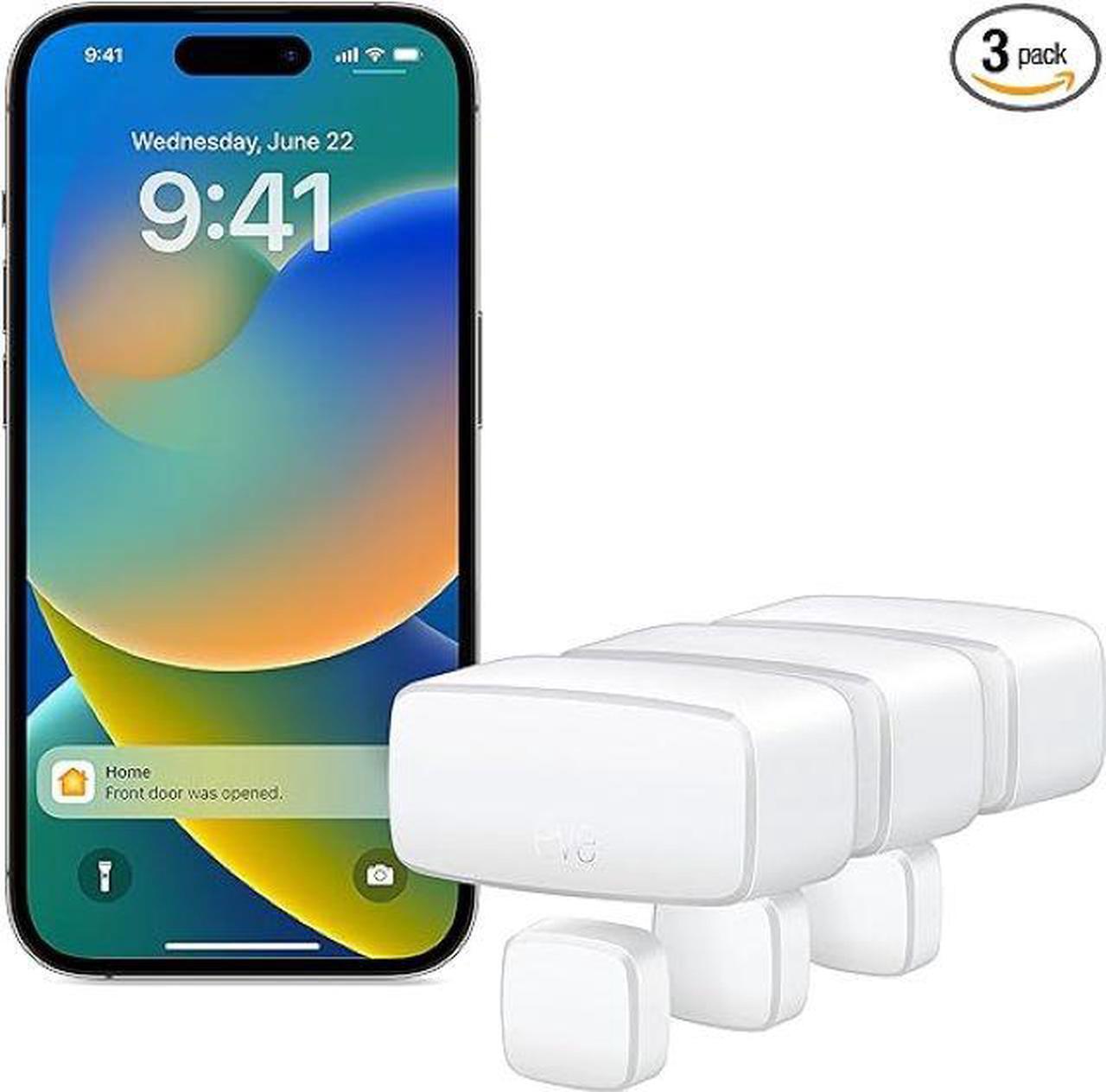 Main image of Eve Door & Window (Matter) 3 pack – Smart contact sensor for doors & windows, open/closed state,  automatic control of accessories, notifications, Thread