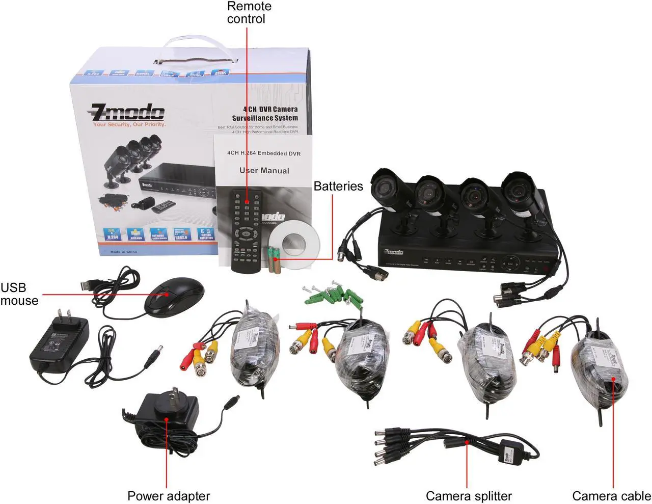 Alt view image 10 of 10 - Zmodo PKD-DK40107 4 Ch DVR & 4 CMOS 480 TVL Cam Kit