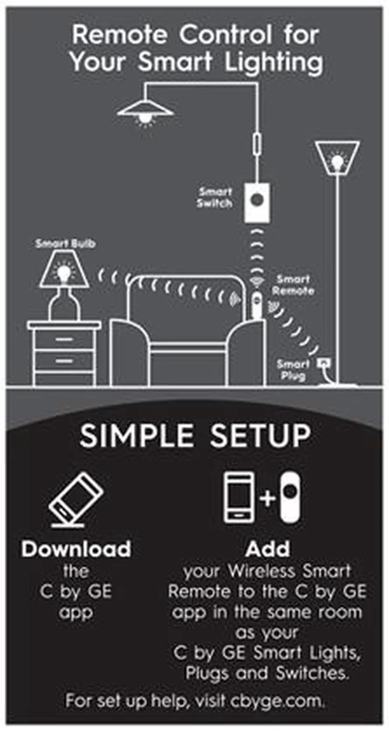 Alt view image 5 of 5 - C by GE Wire-Free Smart Dimmer Remote + Color Control, 1 Pack White - Bluetooth, Battery Powered, Magnetic
