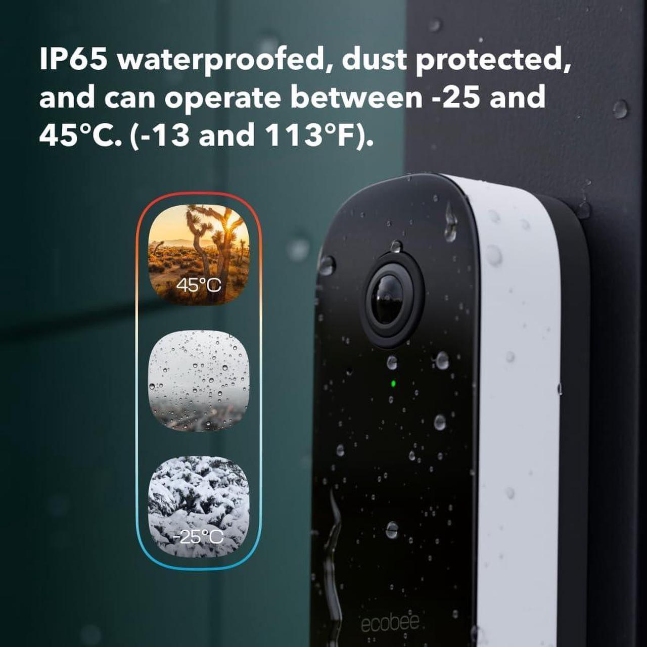 Alt view image 5 of 9 - Ecobee Smart Video Doorbell Camera (Wired) - with Industry Leading  HD Camera, Smart Security, Night Vision, Person and Package Sensors,  2-Way Talk, and Video & Snapshot Recording, Black