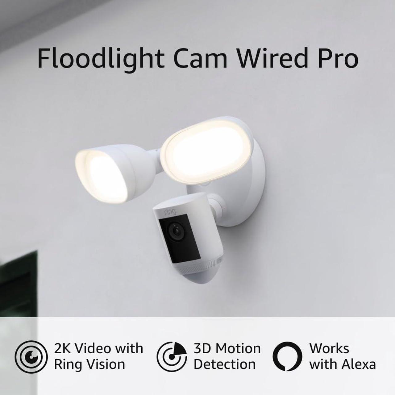 Alt view image 3 of 3 - Ring Floodlight Cam Pro Wired, Outdoor Camera with Bird’s Eye View and 3D Motion Detection - White