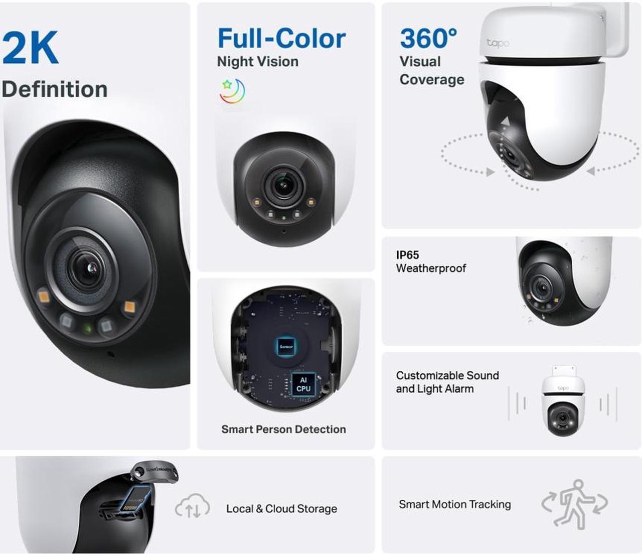 Alt view image 2 of 10 - TP-Link Tapo 2K Outdoor Pan/Tilt Security Wi-Fi Camera, 360° View, Motion Tracking, Compatible with Alexa & Google Home, Night Vision, Free AI Detection, Up to 512GB Storage (Tapo C510W)